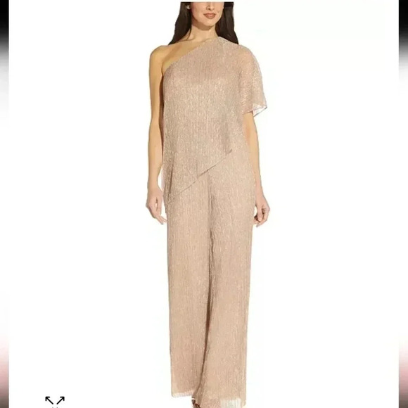 Metallic draped one shoulder jumpsuit Adriana papell brand size 2 m142 - Picture 1 of 7